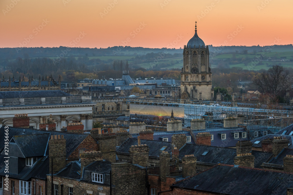 Oxford city aerial view during sunset