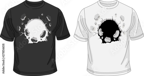 Black and white T-shirt template with broken hole