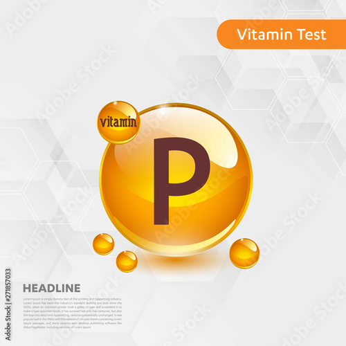 Vitamin p gold shining pill capcule icon, cholecalciferol. golden Vitamin complex with Chemical formula substance drop. Medical for heath Vector illustration