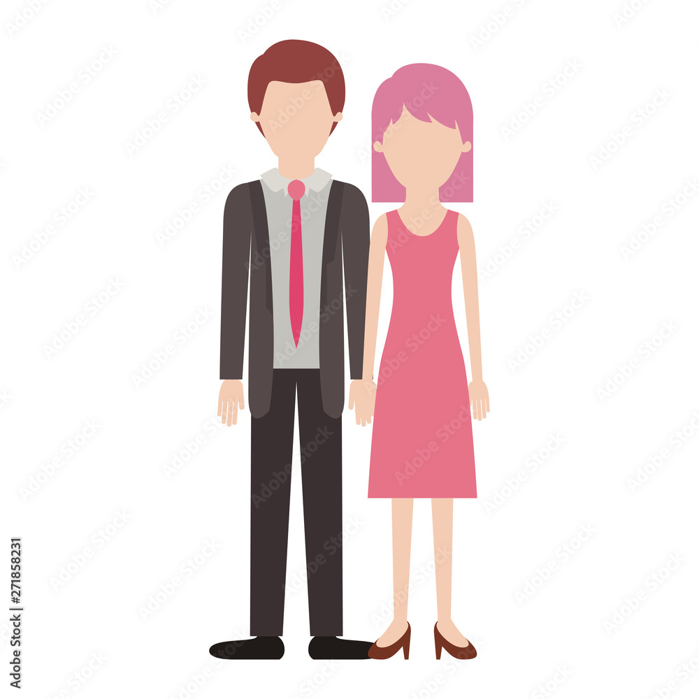 faceless couple colorful silhouette and him with suit and tie and pants and shoes with short hair and her with dress and heel shoes with mid length hair faceless couple colorful silhouette and him with suit and tie and pants and shoes with short hair and her with dress and heel shoes with mid length hair