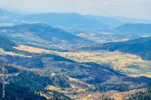 Beautiful spring mountain landscape. Fabulous view of the hills and valleys in Poland. © shadowmoon30