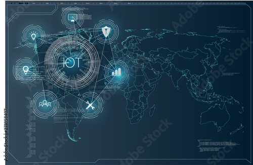 Internet of things (IoT) and networking concept for connected devices. Spider web of network connections with on a futuristic blue background