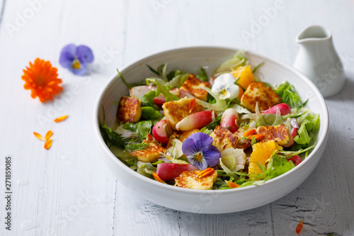 Fresh summer salad with radishes  fennel and halloumi cheese
