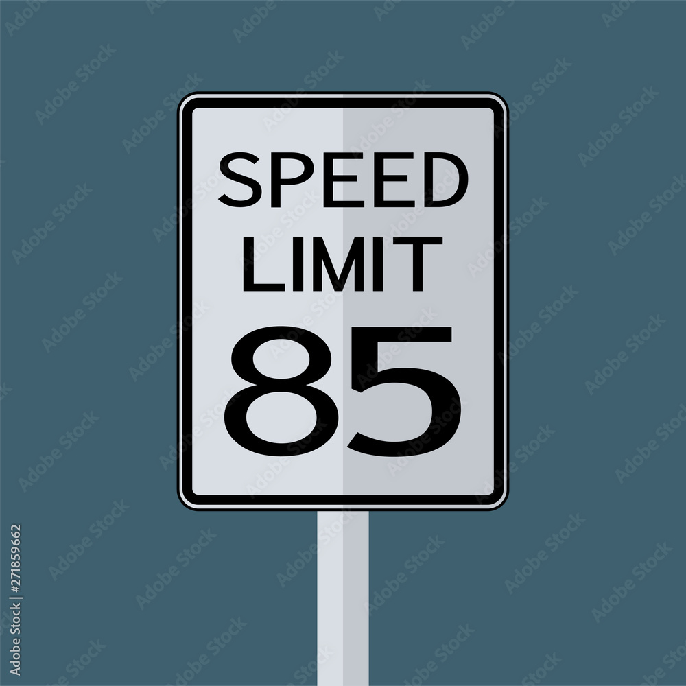 USA Road Traffic Transportation Sign: Speed Limit 85 On White Background,Vector Illustration USA Road Traffic Transportation Sign: Speed Limit 85 On White Background,Vector Illustration