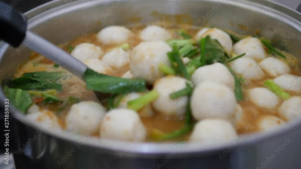 Closeup of preparing or cooking traditional Thai food in kitchen - Thai food making process concept Closeup of preparing or cooking traditional Thai food in kitchen - Thai food making process concept