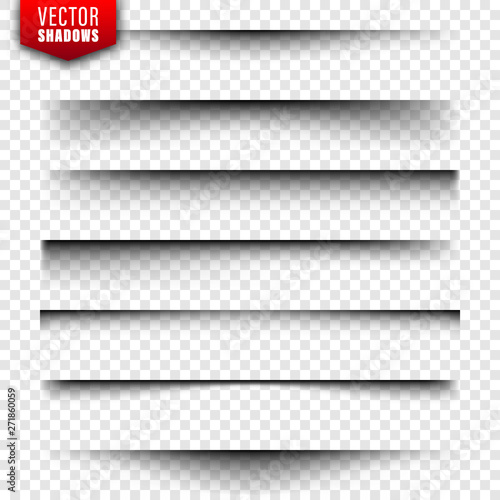 Vector shadows set. Page dividers on transparent background. Realistic isolated shadow. Vector illustration.