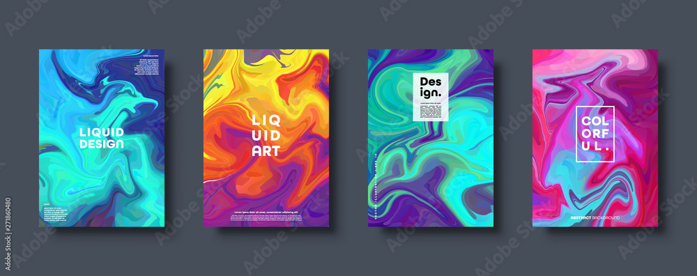 Colorful abstract geometric background. Liquid dynamic gradient waves. Fluid marble texture. Modern covers set. Eps10 vector.