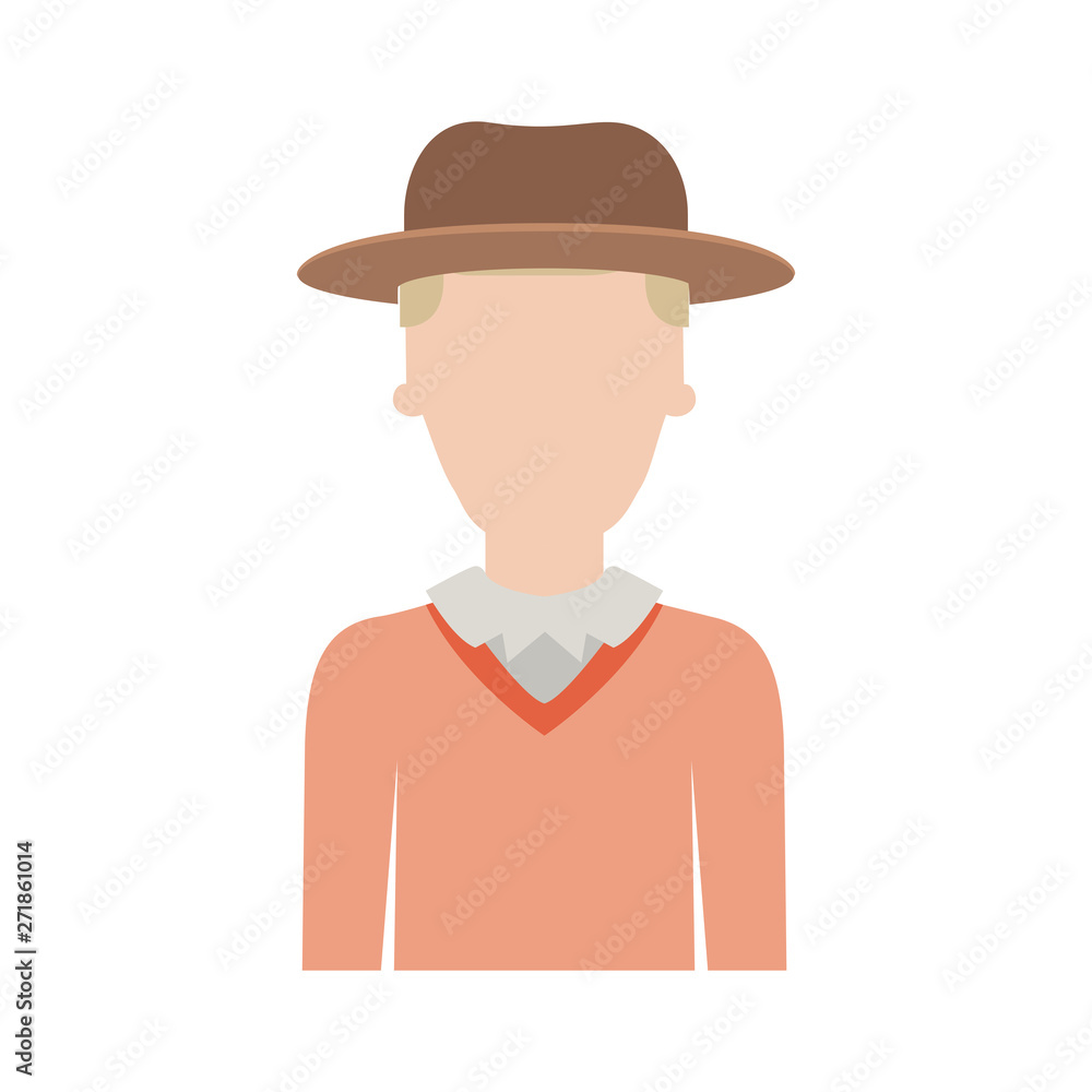 faceless man half body with hat and sweater with short hair on colorful silhouette