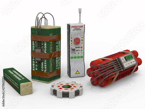 Naklejka Explosives with a remote control and timers. 3D graphics