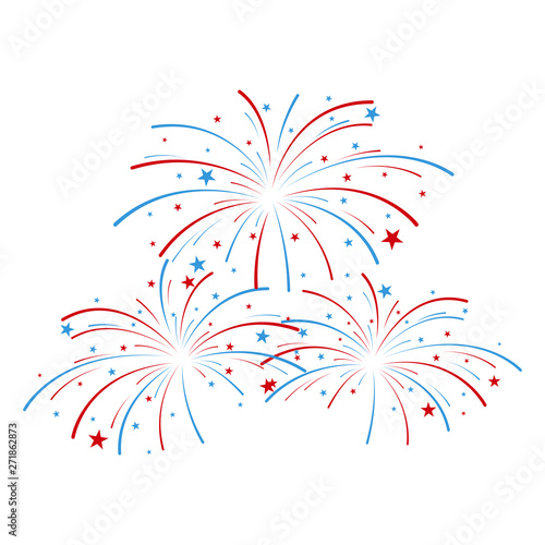 Exploding fireworks in national American colors. Vector