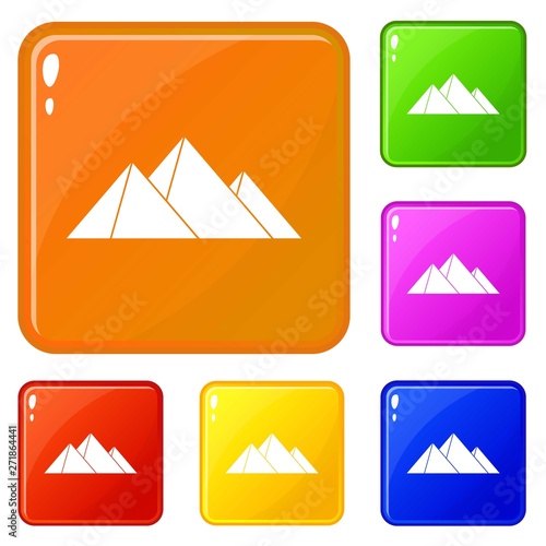 Pyramids icons set collection vector 6 color isolated on white background