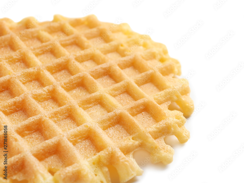 Delicious waffle for breakfast on white background, closeup Delicious waffle for breakfast on white background, closeup