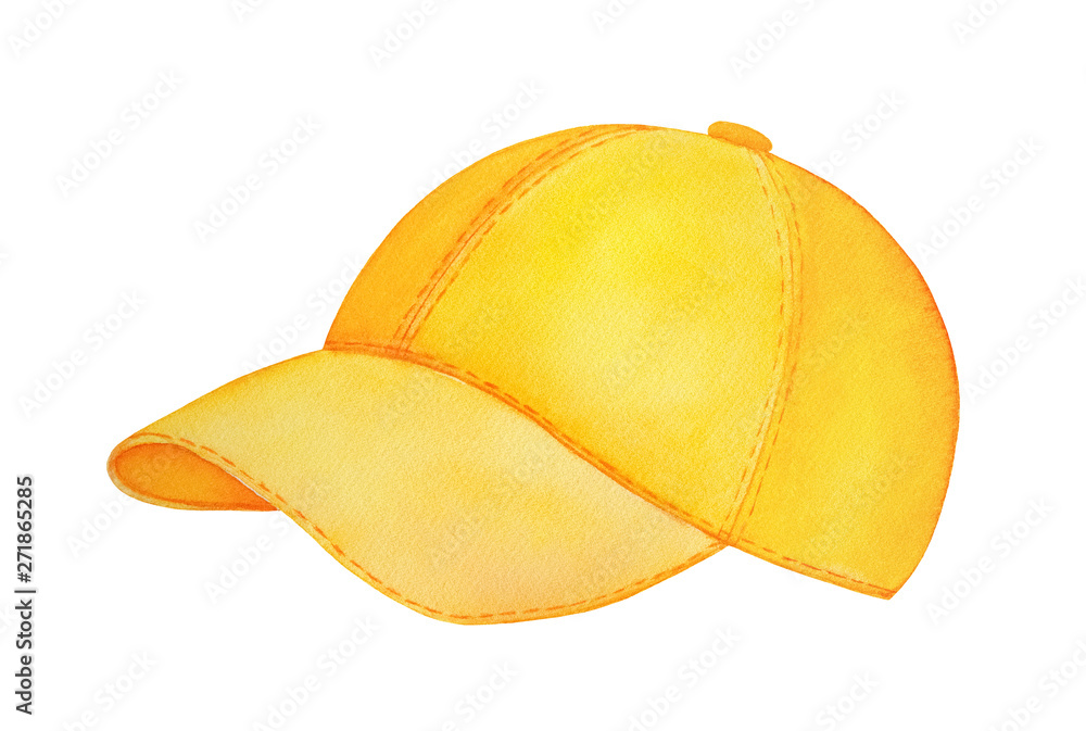 Side view of blank classic yellow baseball cap. Symbol of youthful  vitality, entertainment, sport games. Hand drawn water color sketchy  drawing, cutout clipart element for creative design decoration.  Stock-Illustration | Adobe Stock