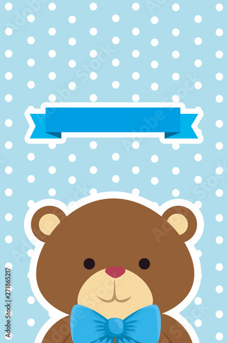 card with cute little bear teddy and bowtie
