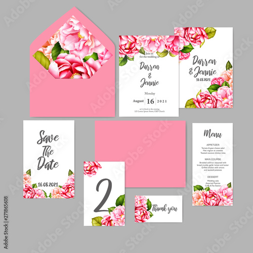 watercolor floral leaves wedding card template