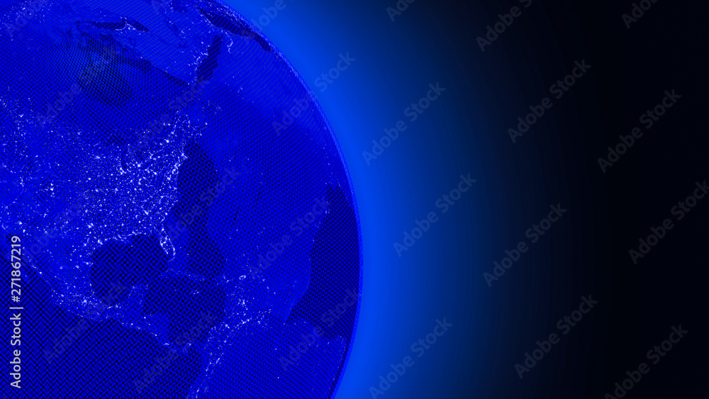 Obraz premium Blue Neon Earth with Copy Space. Graphic Design with Grid Lines
