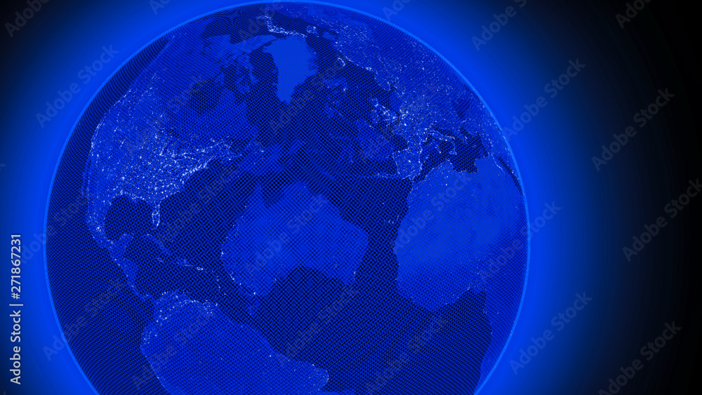 Blue Neon Earth with Copy Space. Graphic Design with Grid Lines Blue Neon Earth with Copy Space. Graphic Design with Grid Lines