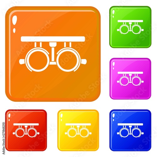 Trial frame for checking patient vision icons set collection vector 6 color isolated on white background
