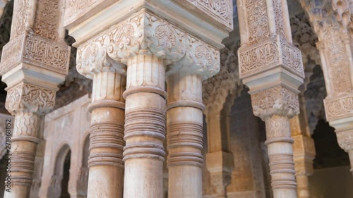 Patio De Los Leones Pillars Showcasing Detailed Islamic Architecture in Granada, Spain