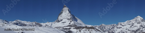 Panoramic view of the Matterhorn in blue sky background in winter