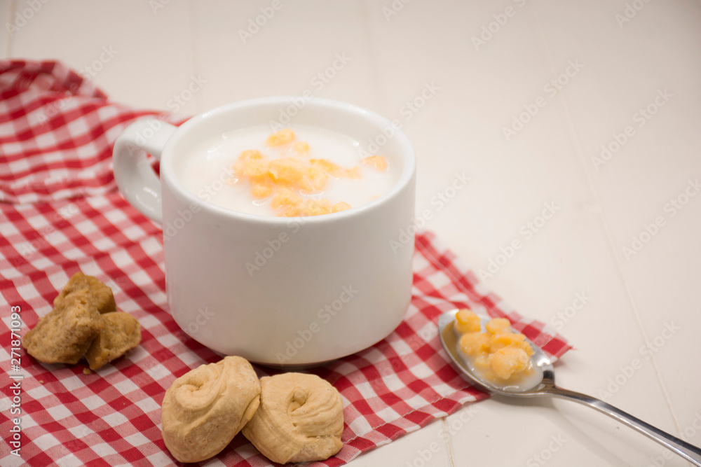 Mazamorra of corn and milk, traditional Colombian food. Mazamorra of corn and milk, traditional Colombian food.