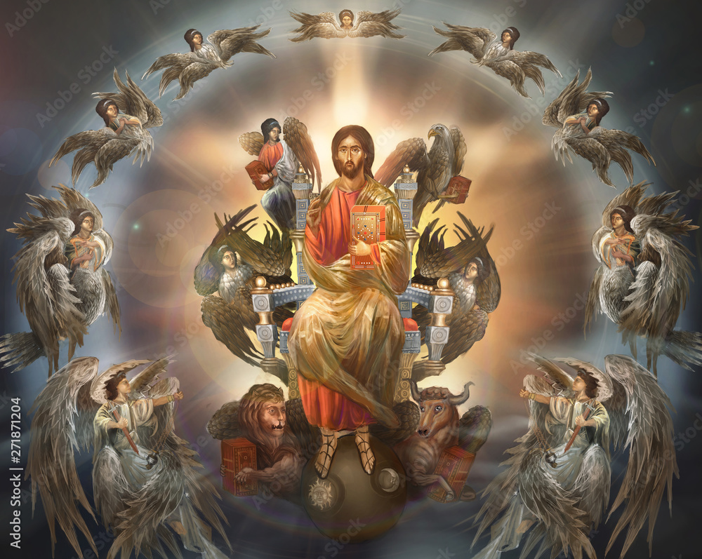 Ilustração do Stock: Jesus Christ on throne in his glory | Adobe Stock