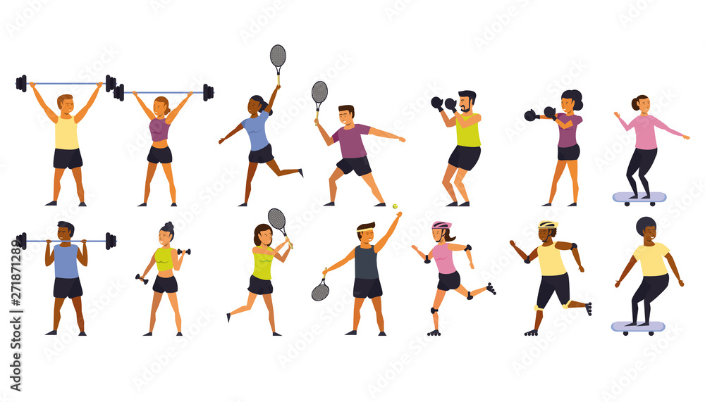 People training sports cartoons People training sports cartoons