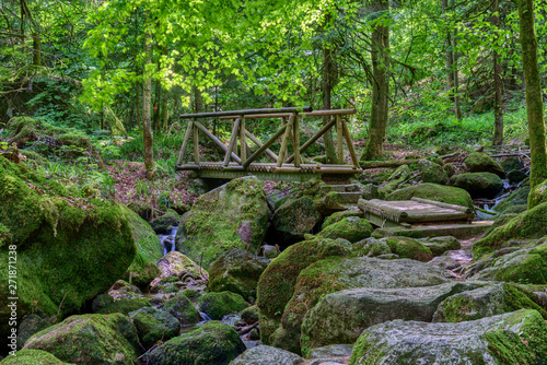 Wild romantic hiking trail along famous Gertelbach waterfalls, Black Forest, Germany