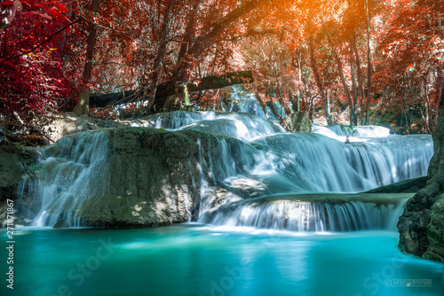 A Colorful forest in Autumn season Pha Tad Waterfall at Kanchanaburi,Thailand is Amazing nature.