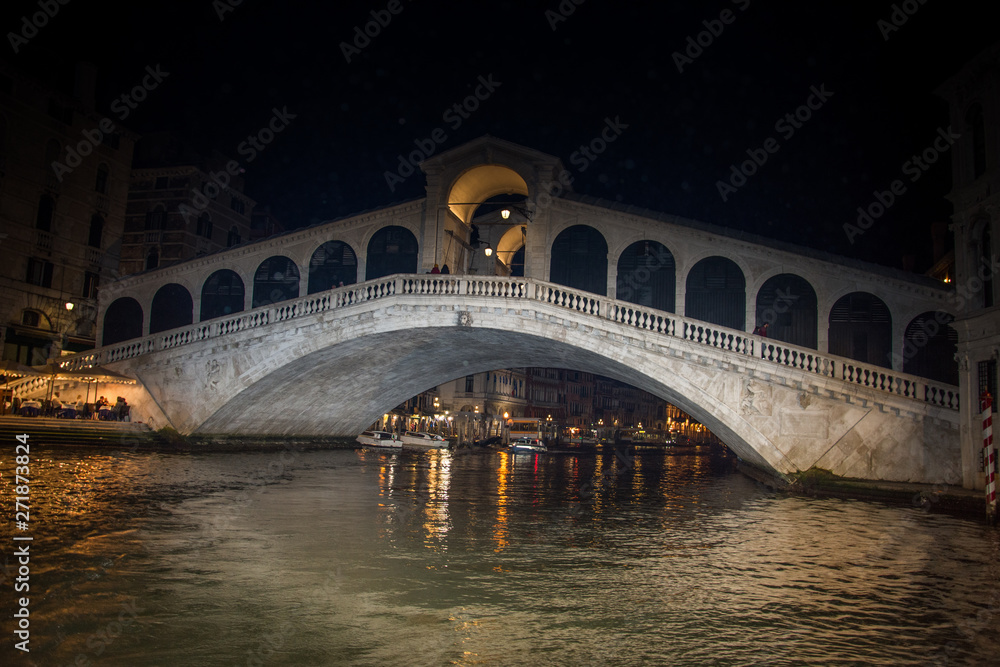 Venice ,Italy, grand canal Rialto bridge night view ,2019