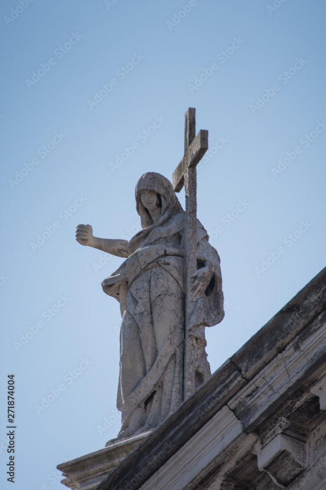 statues on the  San Stae  church, San Eustachio Church, in Venice, Italy , .2019,