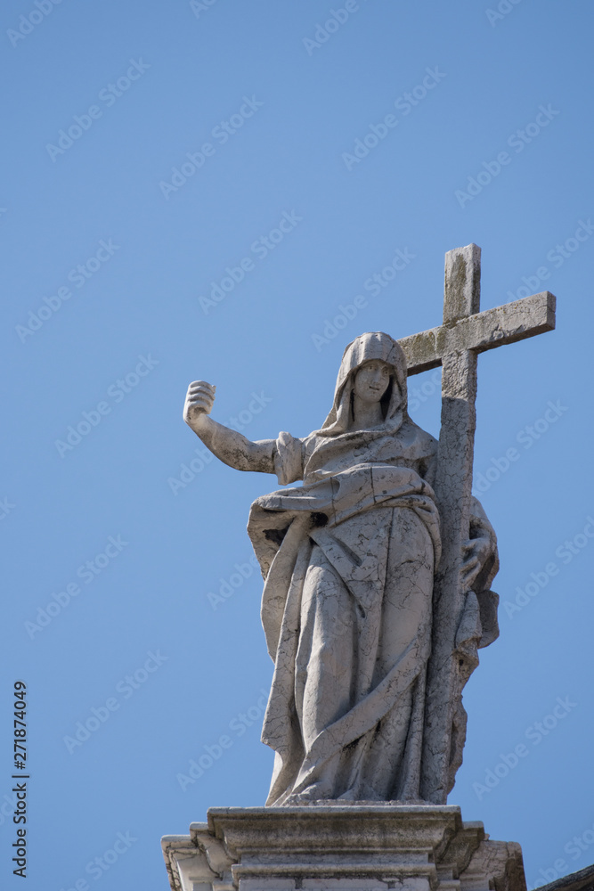 statues on the  San Stae  church, San Eustachio Church, in Venice, Italy , .2019,