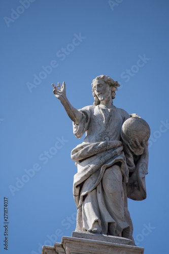 statues on the  San Stae  church  San Eustachio Church  in Venice  Italy   .2019 