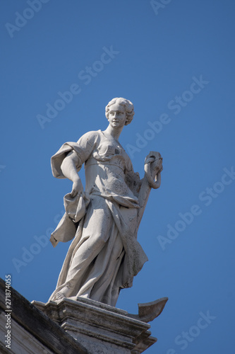 statues on the  San Stae  church  San Eustachio Church  in Venice  Italy   .2019 