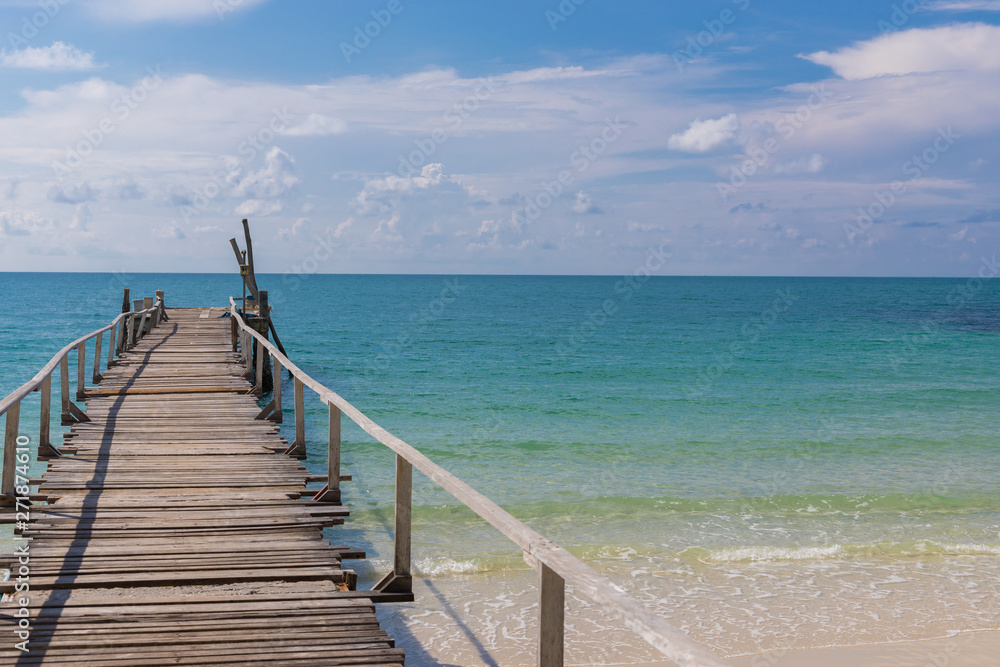 Wooden bridge in summer background with  beautiful landscape view from samet island in Thailand.