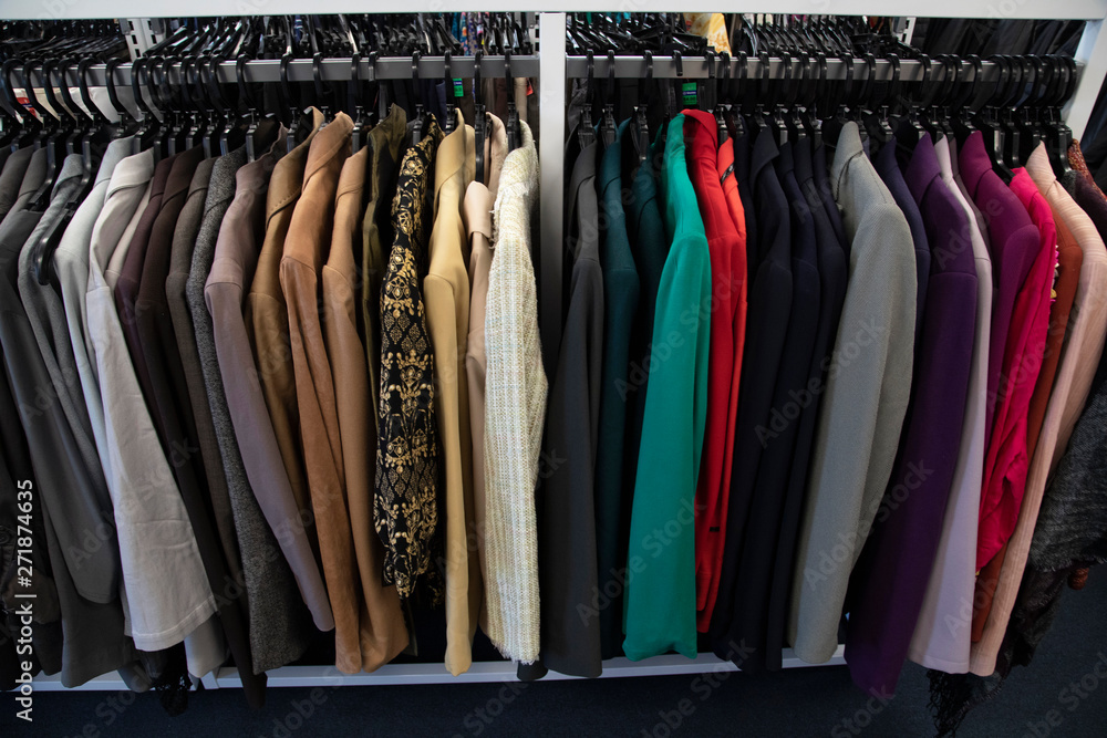 Clothing jackets in shopping store Clothing jackets in shopping store