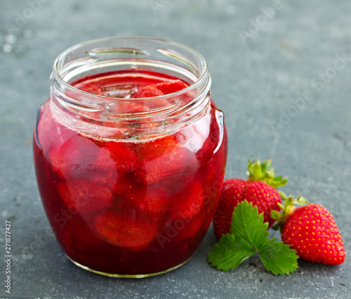 Homemade strawberry jam. Selective focus.