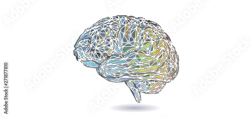 Colorful polygonal brain illustration on white BG