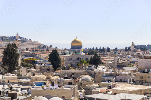 View from the city wall near the Damascus Gate on the Temple Mount in old city of Jerusalem, Israel