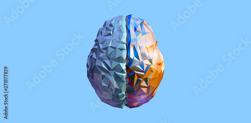 Colorful triangle polygonal brain isolated on blue BG