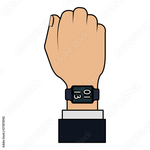 hand with smartwatch weareable technology