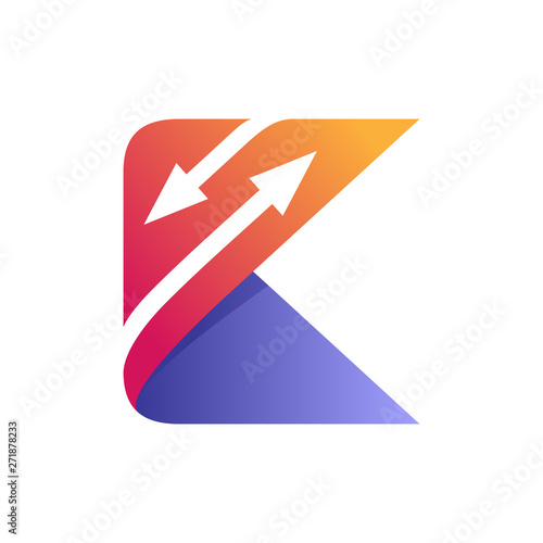 initial/letter k logo design with arrows up and down and origami style