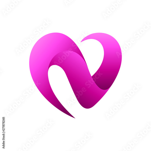 heart/love combination initial/letter n logo design with 3d graphic style photo
