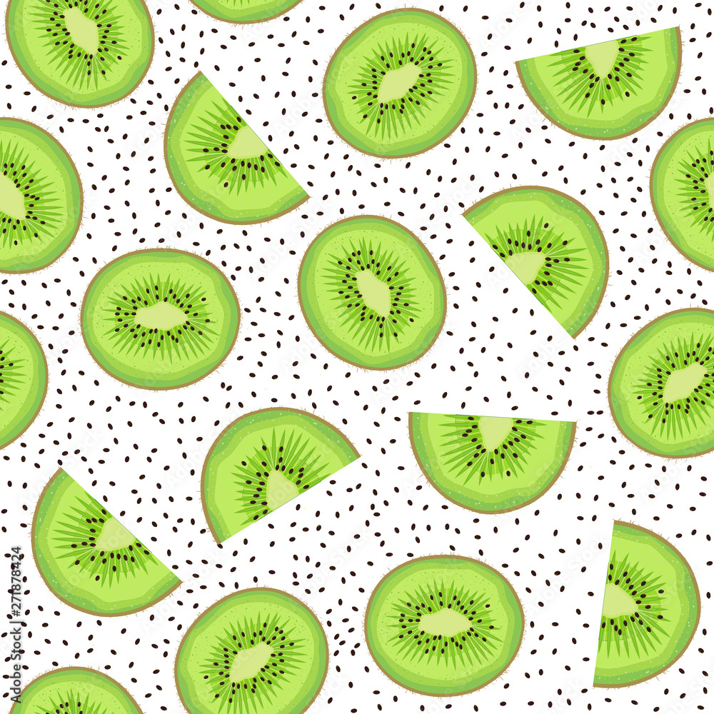 Seamless pattern fruit kiwi and piece with seed on white background, Vector illustration Seamless pattern fruit kiwi and piece with seed on white background, Vector illustration