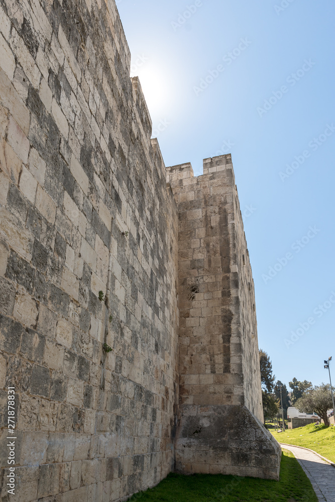 Fragment of the city wall near to Damascus Gate in the old city of Jerusalem, Israel Fragment of the city wall near to Damascus Gate in the old city of Jerusalem, Israel