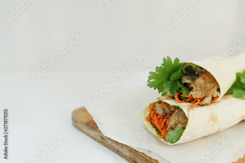The Doner, kebab, shawarma isolated on a white background with copy space. fast food