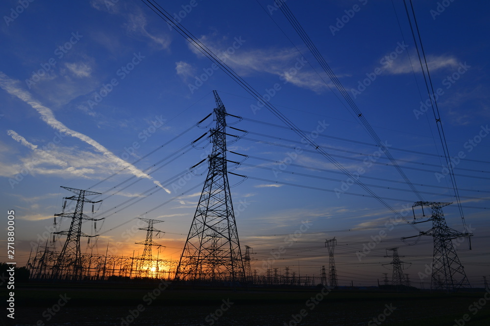 The power supply facilities of contour in the evening