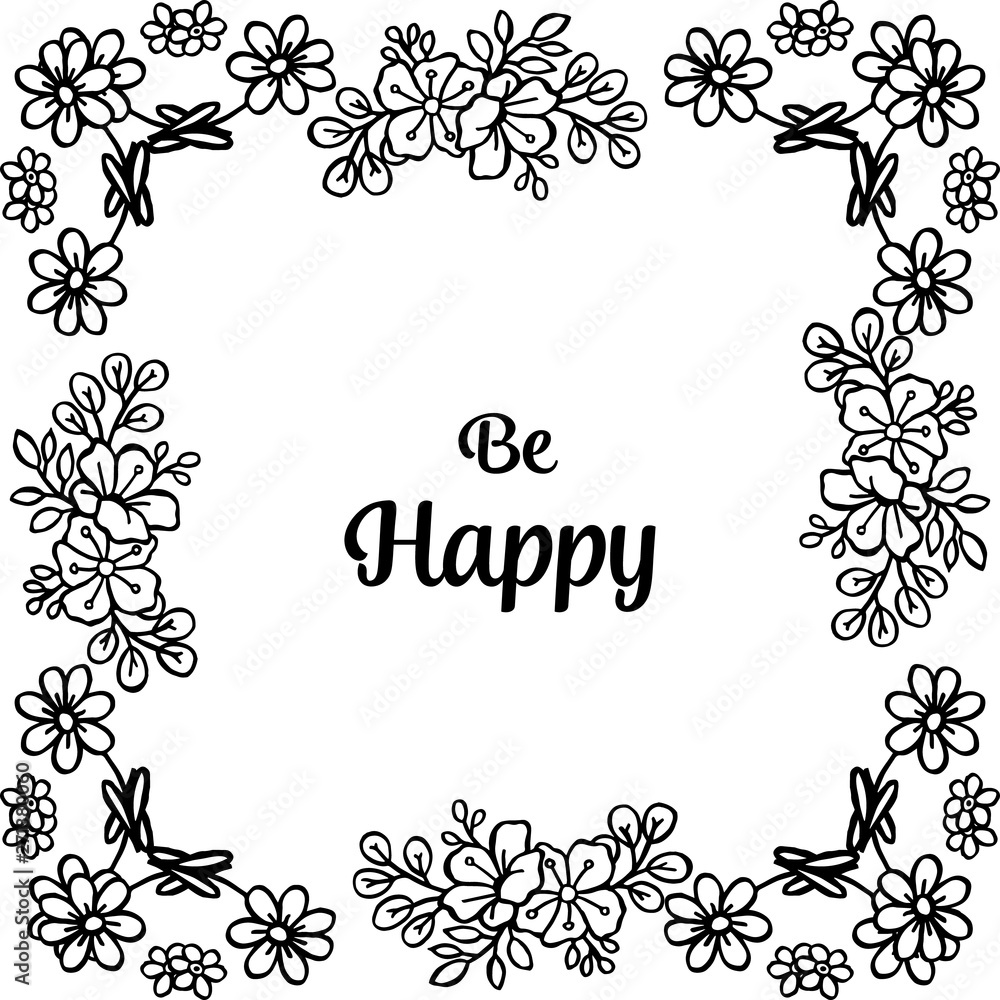 Vector illustration decoration wreath frame with lettering be happy