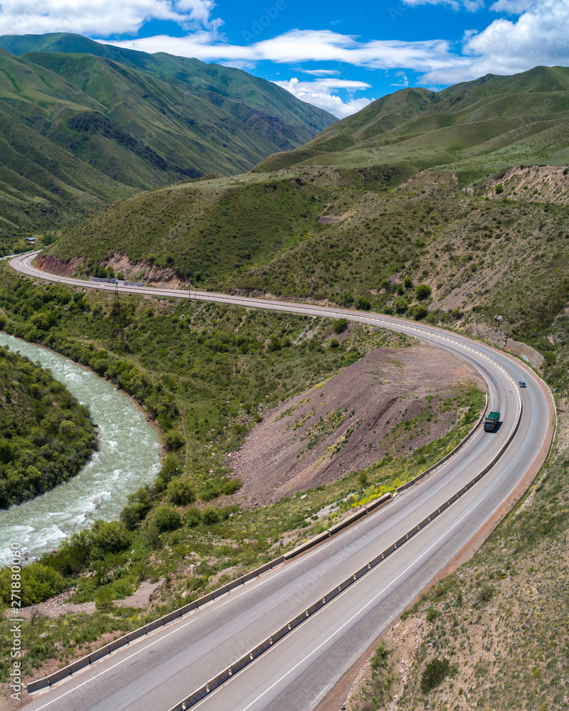 Mountain highway in Kyrgyzstan
