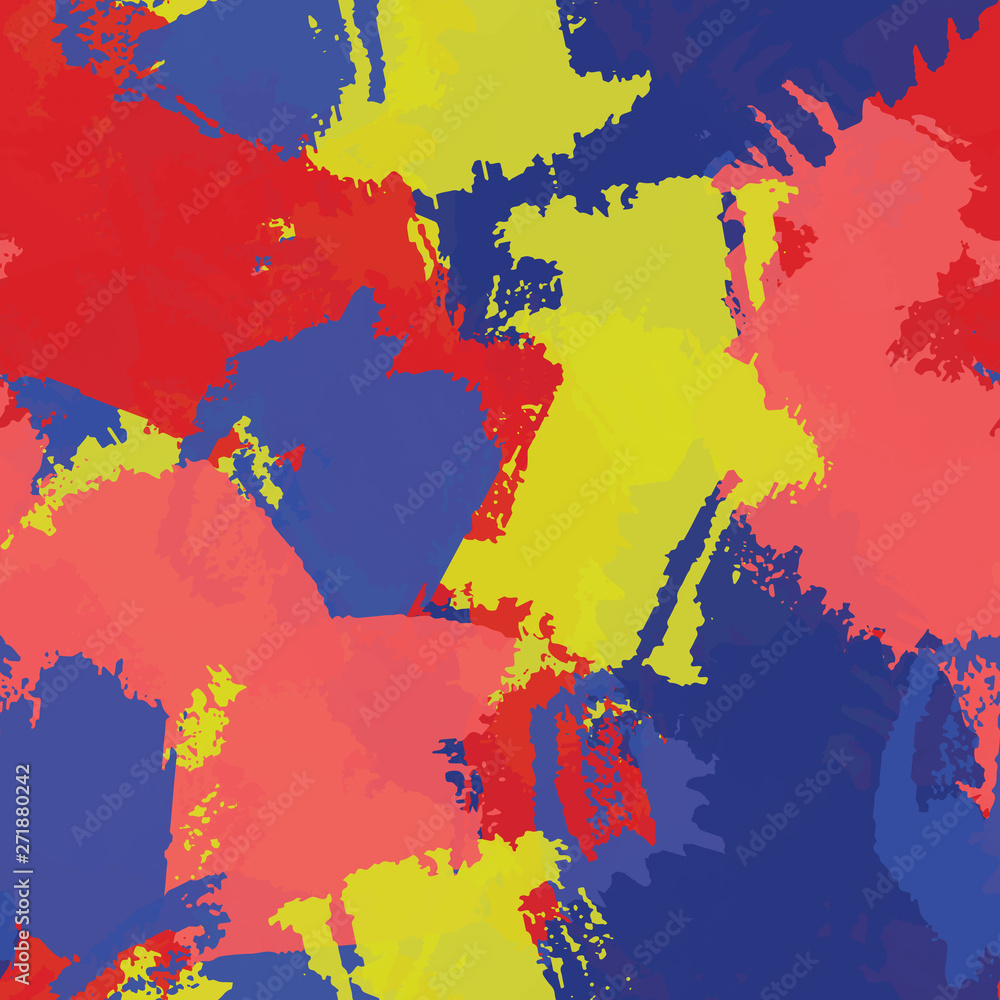 Obraz premium Seamless abstract vector background. Grunge texture blue, red, yellow. Pattern for printing on fabric.